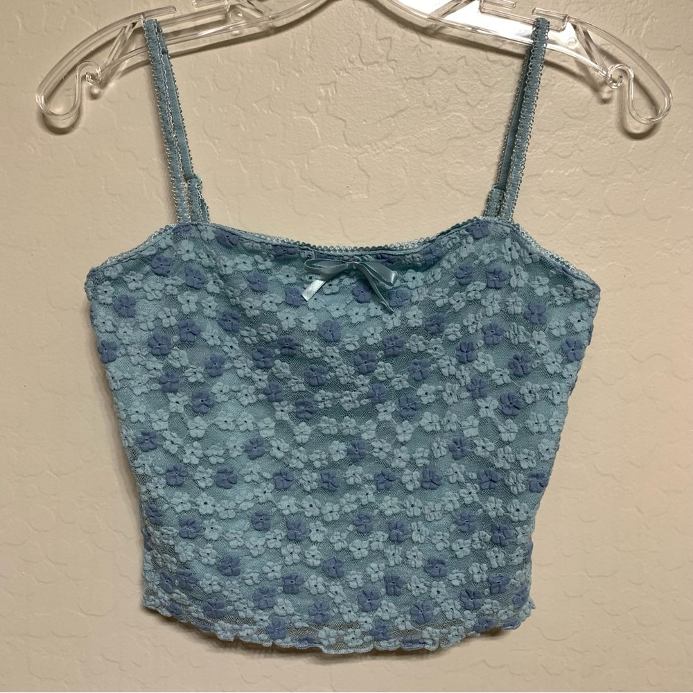 Blue Floral Cropped Lace Camisole